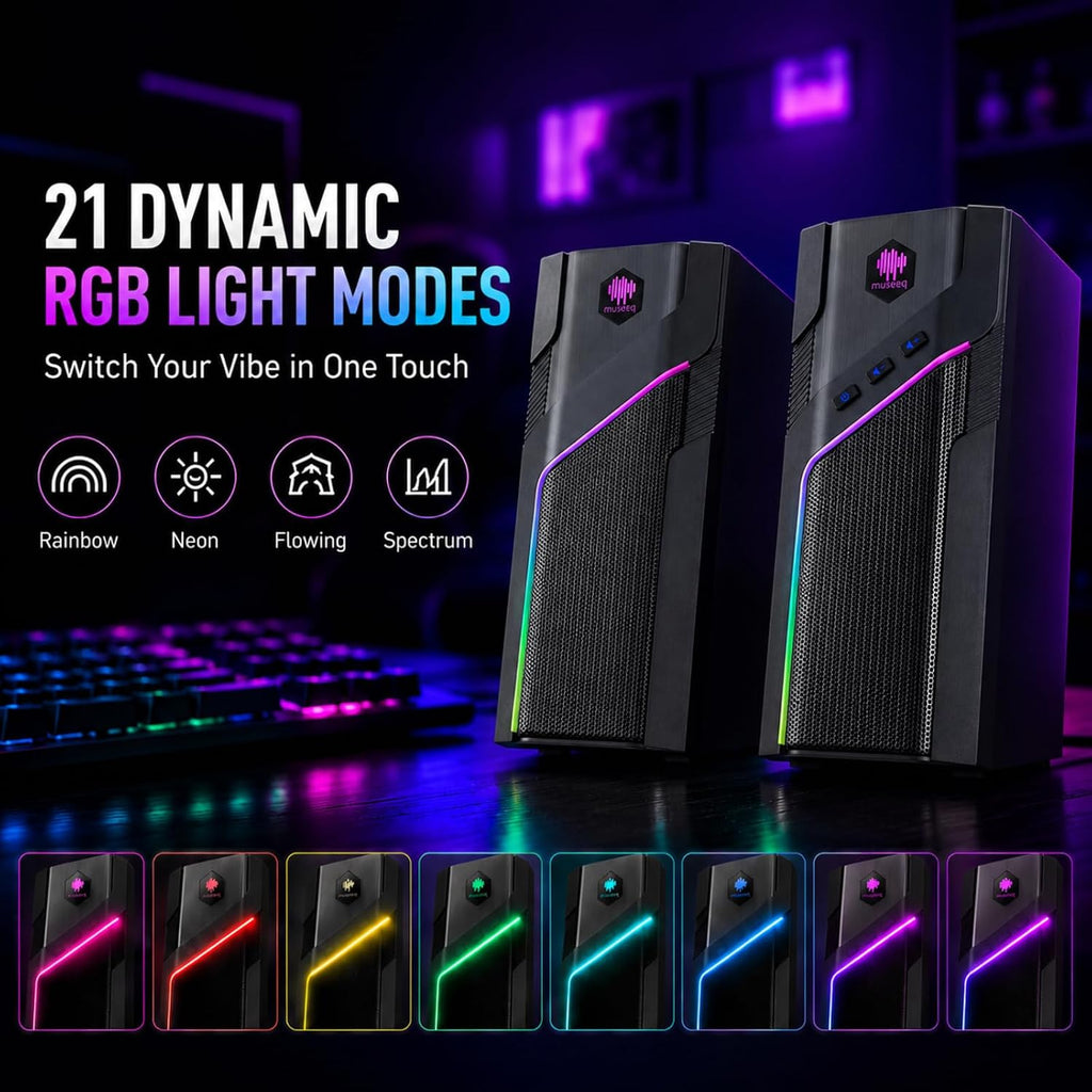 W-206RE RGB Gaming Speakers for PC, Bluetooth Computer Speakers for Desktop with 21 RGB Modes, Stereo Sound, USB Powered, 3.5Mm AUX, Compact Speakers for Monitor, Laptop & Gaming Setup