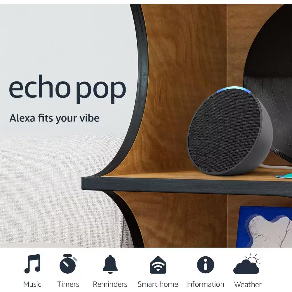 Echo Pop (1St Gen) Full Sound Compact Smart Speaker with Alexa, Charcoal