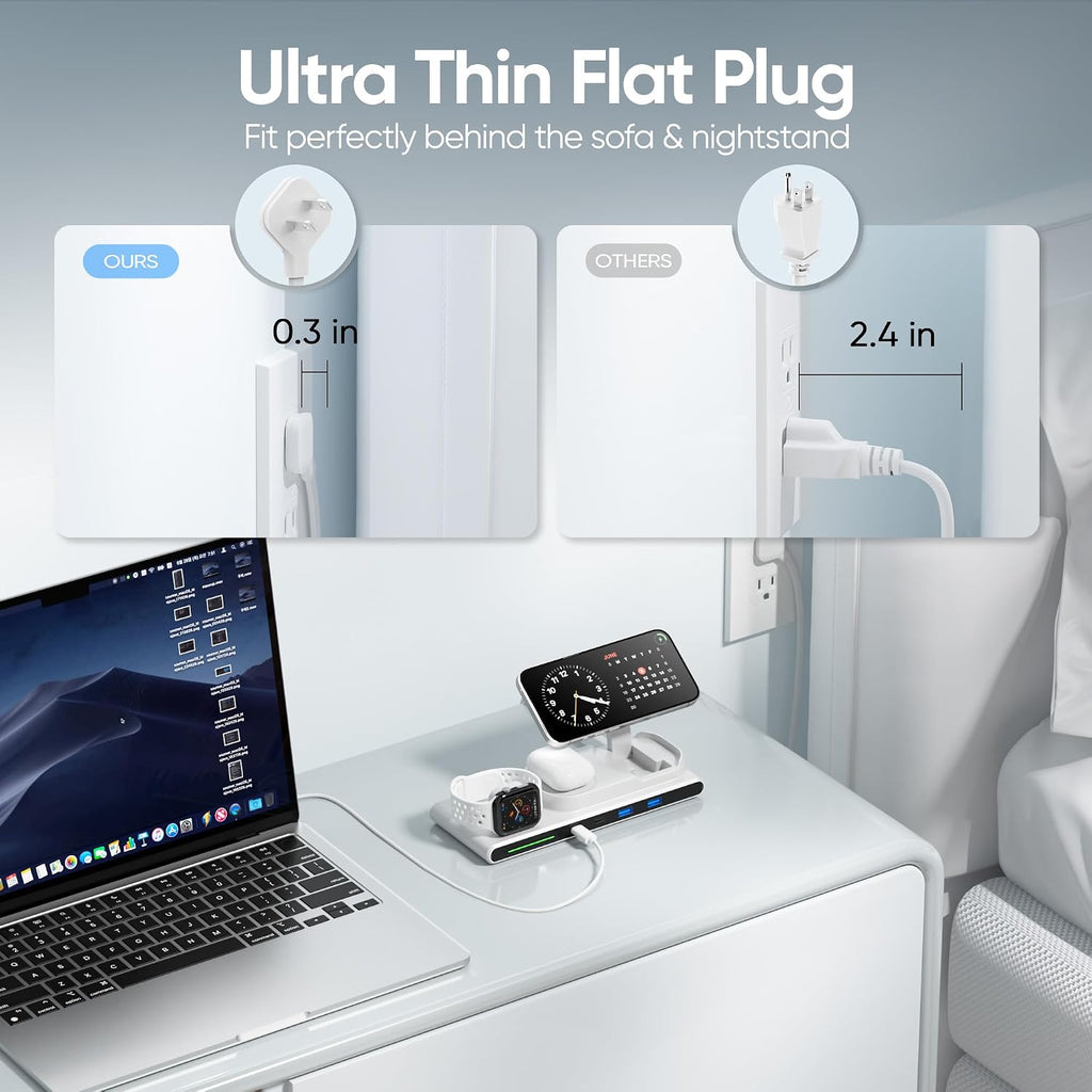 7-In-1 Wireless Charging Station for Apple Devices,  Magnetic Wireless Charger &4 USB Ports(Pd65W USB-C), 5FT Cord Flat Plug, Foldable Charger Stand for Macbook,Iphone 16/15/14, Iwatch &Airpods