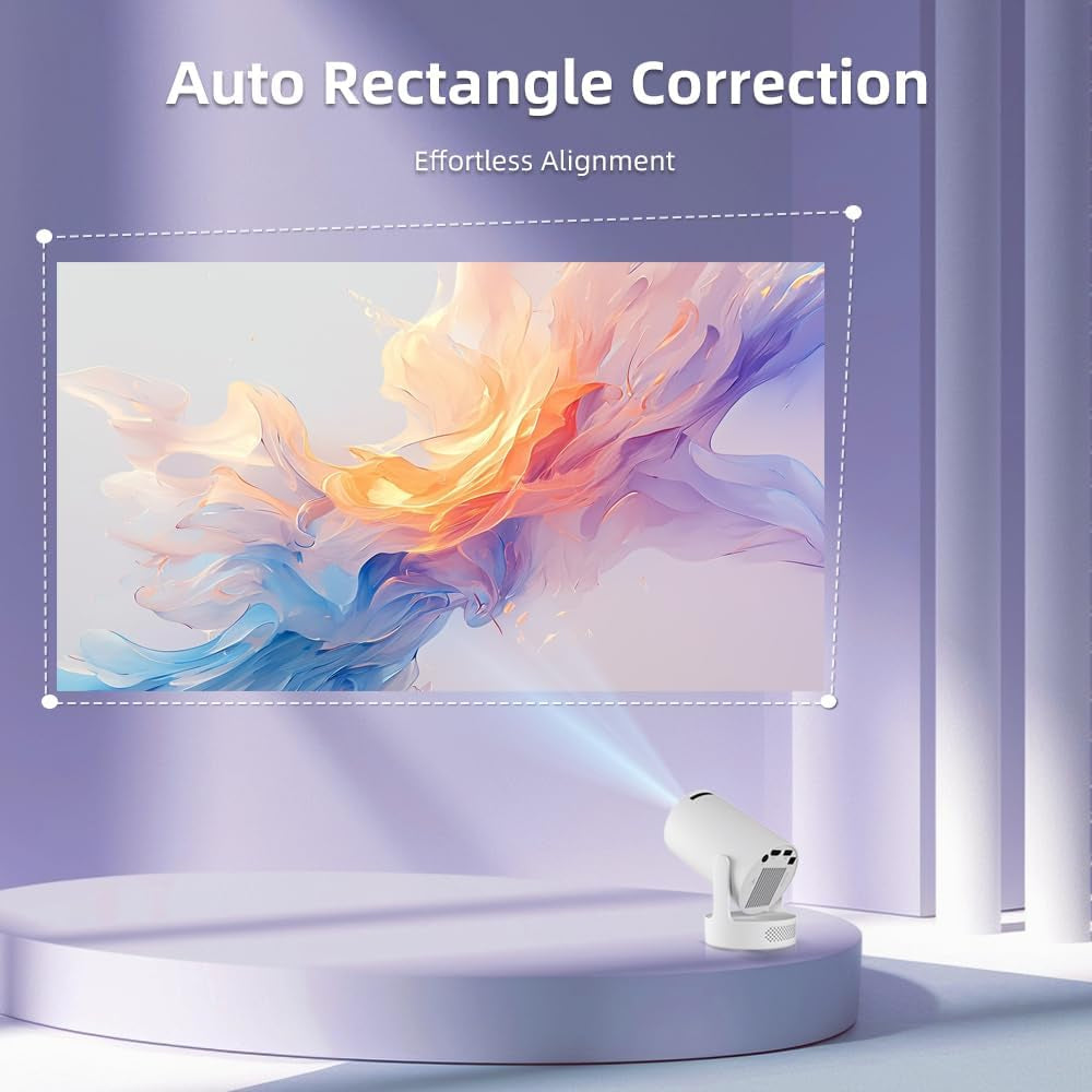 Mini Projector with Wifi and Bluetooth, Portable Projector 4K Support, 5W Soundbase Speaker, Auto Keystone Correction 180°Rotatable Smart Proyector for Movie Home HY300 Ultra