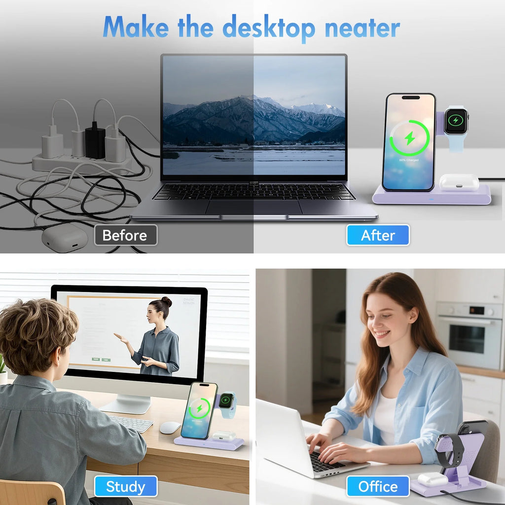 Wireless Charger,15W 3In1 Portable Charger Charging Station Compatible for Iphone 17 16 15 14 Pro Max 13 12 11,For Iwatch 11 10 9 8 7 6 5 4 3 2 Se&Ultra,For Airpods 4 3 Pro,Android Phone Charger