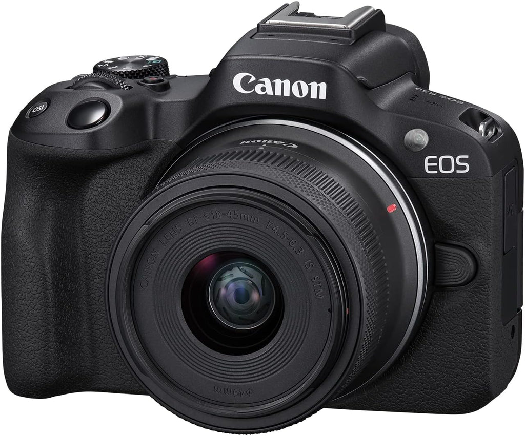 Canon EOS R50 Mirrorless Camera Rf-S18-45Mm F4.5-6.3 Is STM Lens Kit, 24.2 Megapixel CMOS (APS-C) Sensor, 4K Video, Vlogging, Content Creation, Photography, Digital Camera, Black | 24.2MP Aps-C CMOS, Digic X, Dual Pixel CMOS Af Ii, 6K-Oversampled 4K30P, Rf-S 18-45Mm Is Stm Lens Included