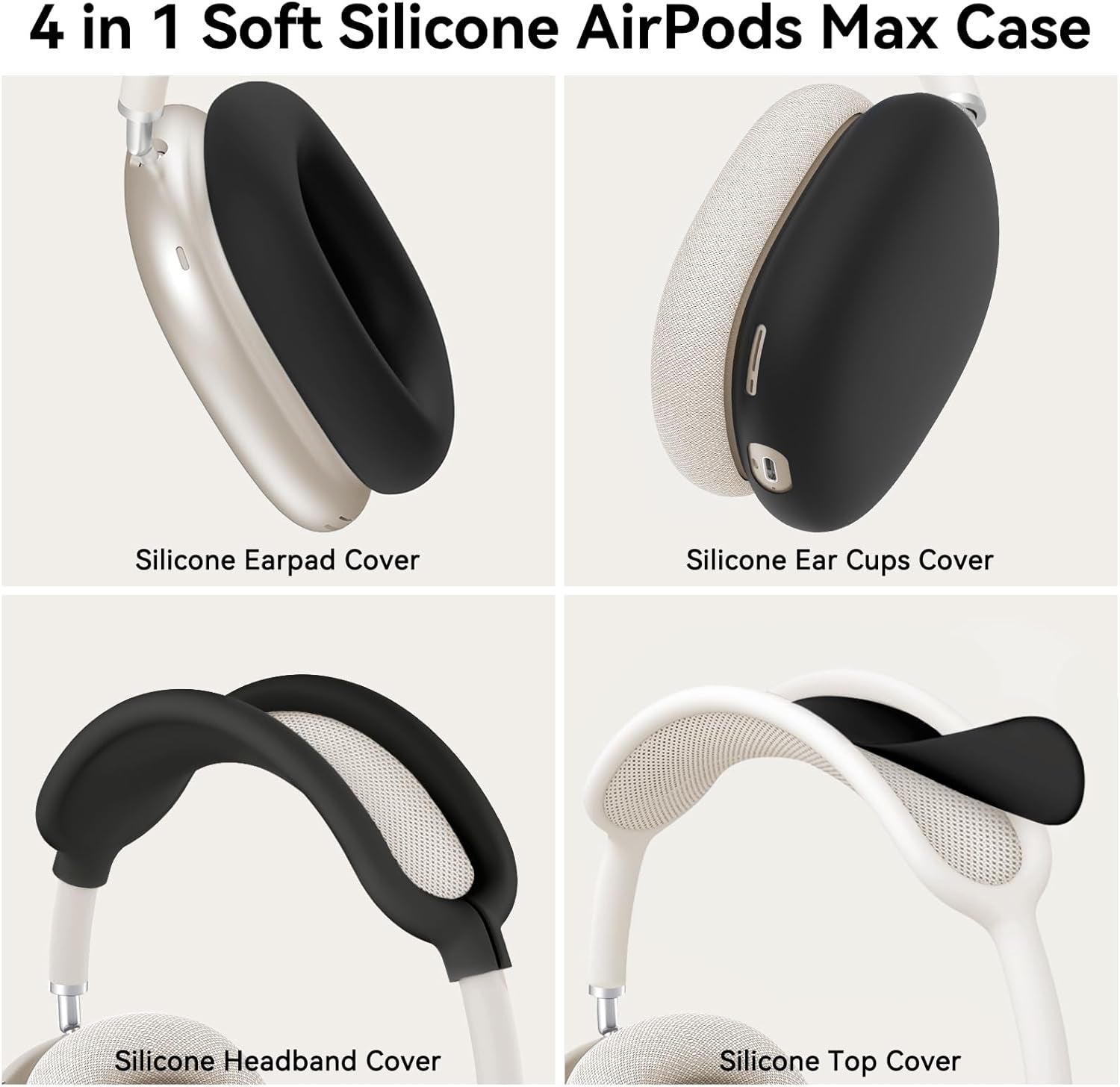 Silicone Case Cover for Airpods Max 2 / Airpods Max Headphones (Black) | Ear Pad Case Cover/Ear Cups Cover/Headband Cover for Airpods Max 2/1 (2026/2024/2020), Accessories for Apple Airpods Max