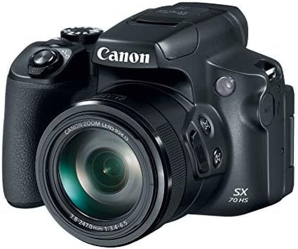 Canon Powershot SX70 20.3MP Digital Camera 65X Optical Zoom Lens 4K Video 3-Inch LCD Tilt Screen (Black) | 20.3MP 1/2.3 CMOS, 4K Video, Digic 8, WI-FI and Bluetooth