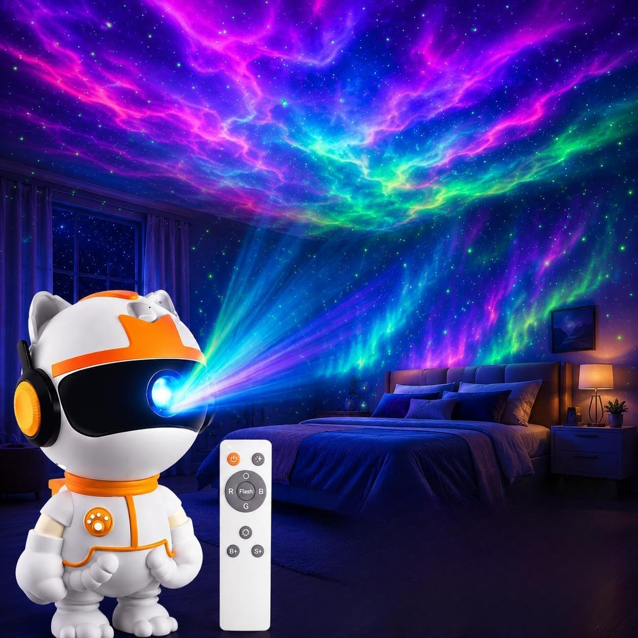 Galaxy Projector for Bedroom, 8 Colors Northern Lights Projector with Remote Control, Robot Astronaut Star Projector Night Light for Kids Room Decor