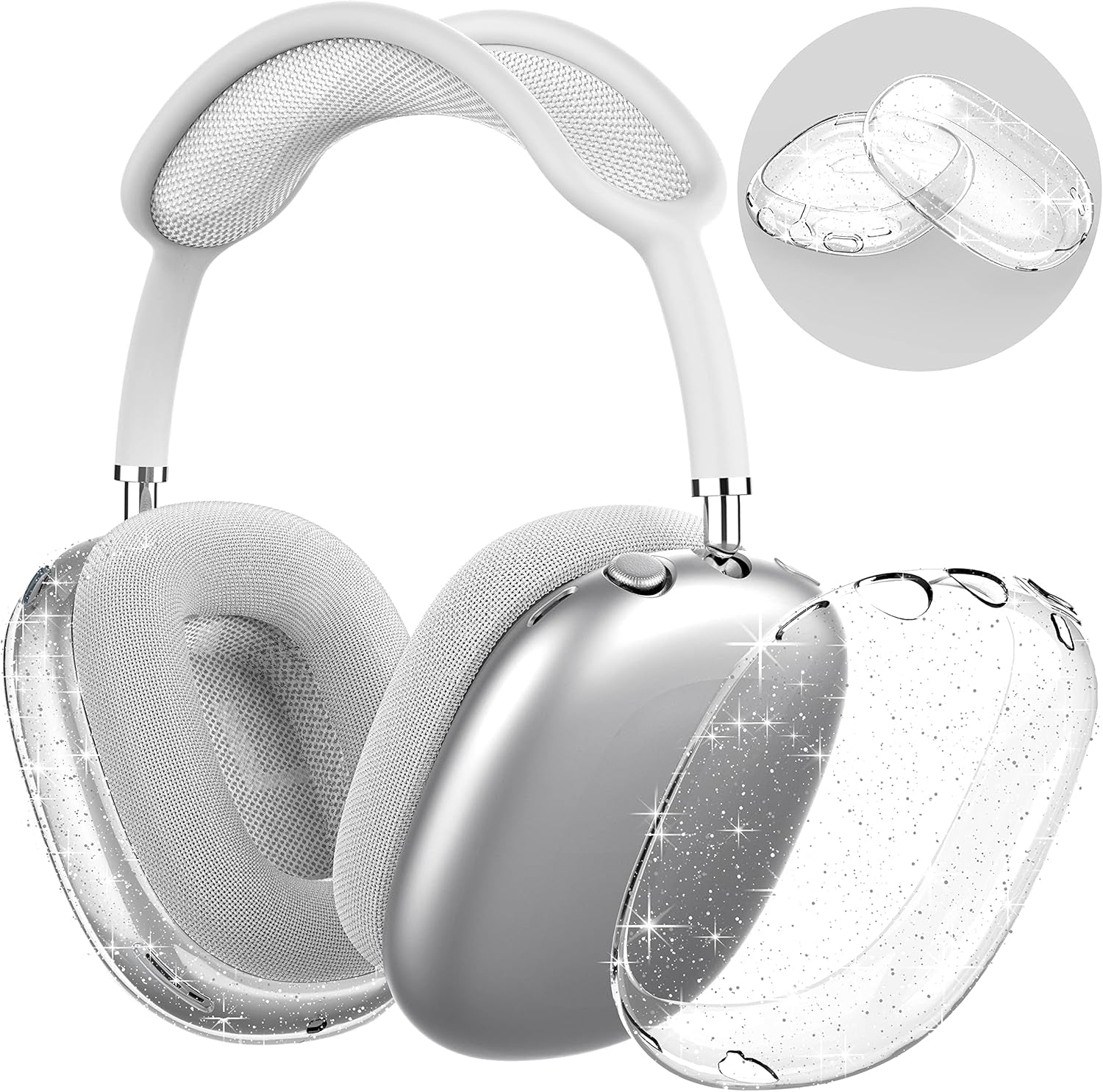 Clear Case for Airpods Max Case Cover Soft TPU Protective Ear Cups Covers Accessories【Anti-Fingerprint, Anti-Scratch & Anti-Dust】 (Glitter)