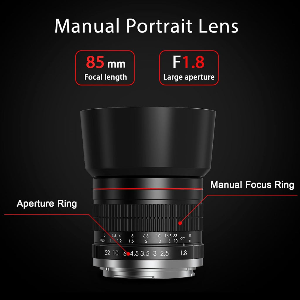 85Mm Lens for Canon RF 85Mm F1.8 Portrait Lens Manual Focus(Mf) for Canon EOS R/Ra/Rp/R3/R5/R5 C/R6/R6 Mark II /R7/R8/R10/R50/R100 Mirrorless Camera (For Canon R Series)