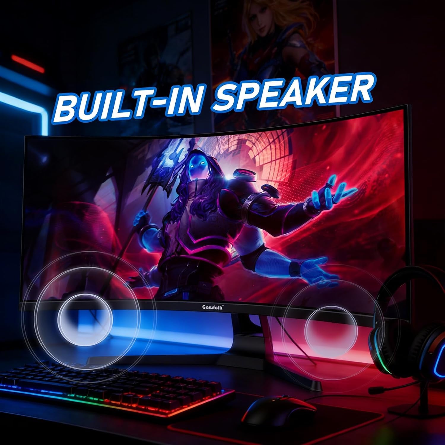 34 Inch Curved Gaming Monitor 240Hz PC Screen Built-In Speakers | UWQHD (3440X1440) 1500R Ultrawide Computer Monitors Mit Freesync & G-Sync Compatible, HDMI 2.0 & DP 1.4, Wall Mountable