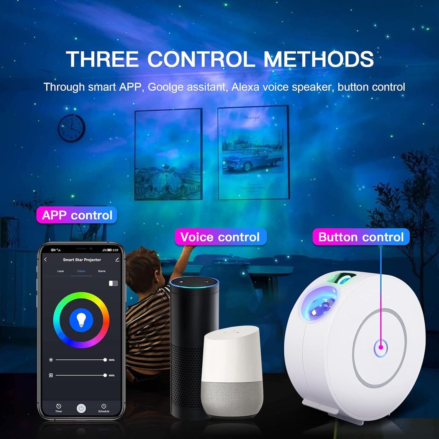 Galaxy Projector for Bedroom,Star Projector Galaxy Light,Northern Lights Projector,Ceiling Starlight Projector,Nebula Lamp,Smart App&Voice Control,Aurora LED Night Light Projector for Kids Room White