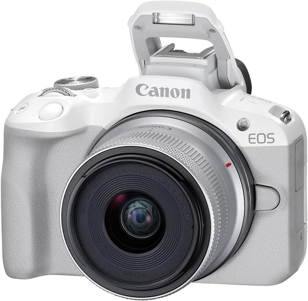Canon EOS R50 Mirrorless Camera Rf-S18-45Mm F4.5-6.3 Is STM Lens Kit, 24.2 Megapixel CMOS (APS-C) Sensor, 4K Video, Hybrid Camera, Photo and Video, Vlogging, Content Creator, RF Mount, White | 24.2MP Aps-C Sensor • 4K UHD Video • Rf-S 18-45Mm F/4.5-6.3 Is Stm Lens • Compact Vlogging and Photo Kit