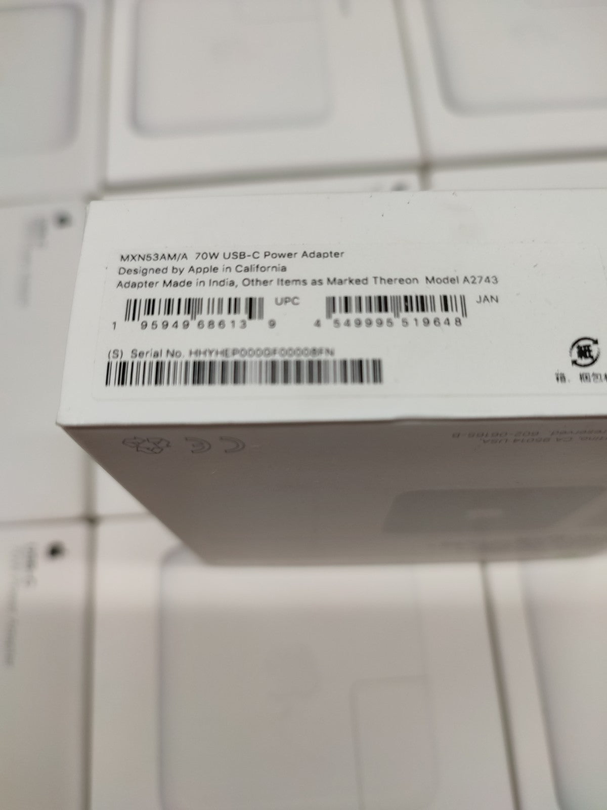 Genuine Apple 70W USB-C Power Adapter Macbook Air Ipad Iphone MXN53AM/A A2743
