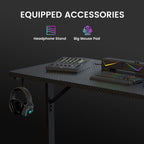 55" Large RGB Sturdy Gaming Desk with Mouse Pad T-Shaped Office Chair Computer Desk Spacious Work Surface Table, Black