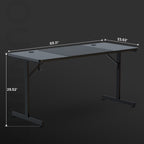 55" Large RGB Sturdy Gaming Desk with Mouse Pad T-Shaped Office Chair Computer Desk Spacious Work Surface Table, Black