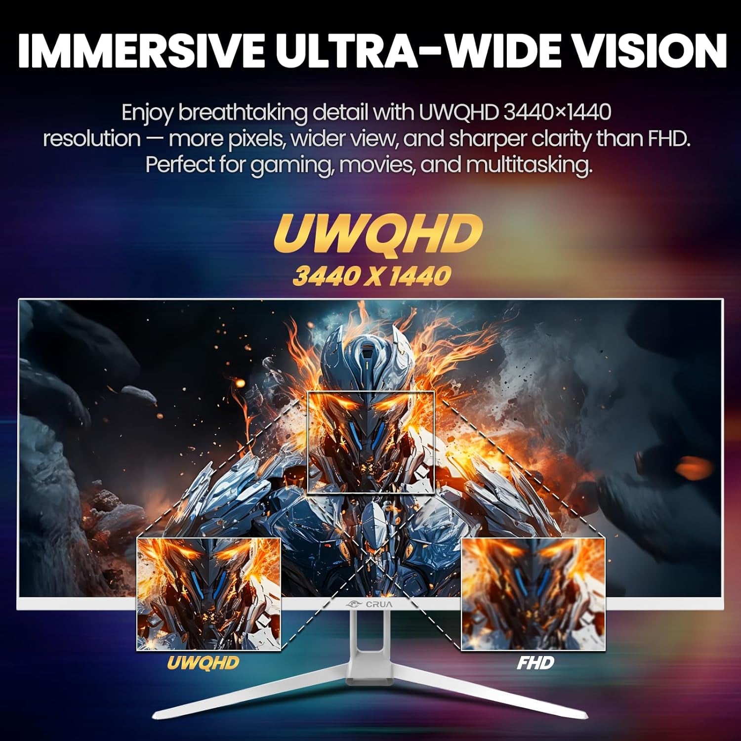 34" WQHD 165Hz IPS Ultrawide Gaming Monitor, Freesync, HDMI/DP, White | 120%Srgb Color, Built-In Speakers, Low Blue Light, 178° Wide View and Wall Mount75×75Mm for PC Gaming, Video Editing and Work