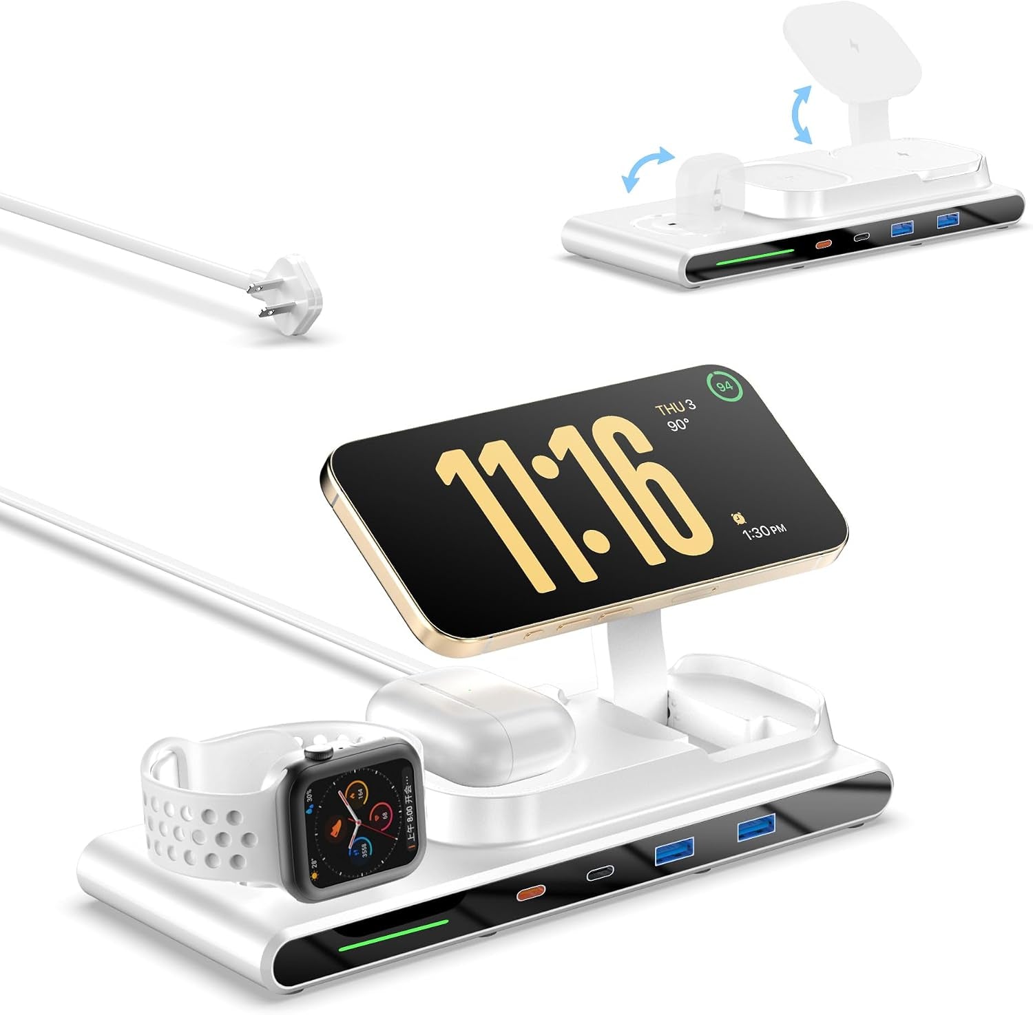 7-In-1 Wireless Charging Station for Apple Devices,  Magnetic Wireless Charger &4 USB Ports(Pd65W USB-C), 5FT Cord Flat Plug, Foldable Charger Stand for Macbook,Iphone 16/15/14, Iwatch &Airpods