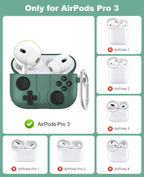 Silicone Case for Airpods Pro 3 (2025), Green | Classic Cool Game Console Design, Shock-Proof Soft Protective Cover for Airpod Pro 3Rd Generation with Cleaning Kit