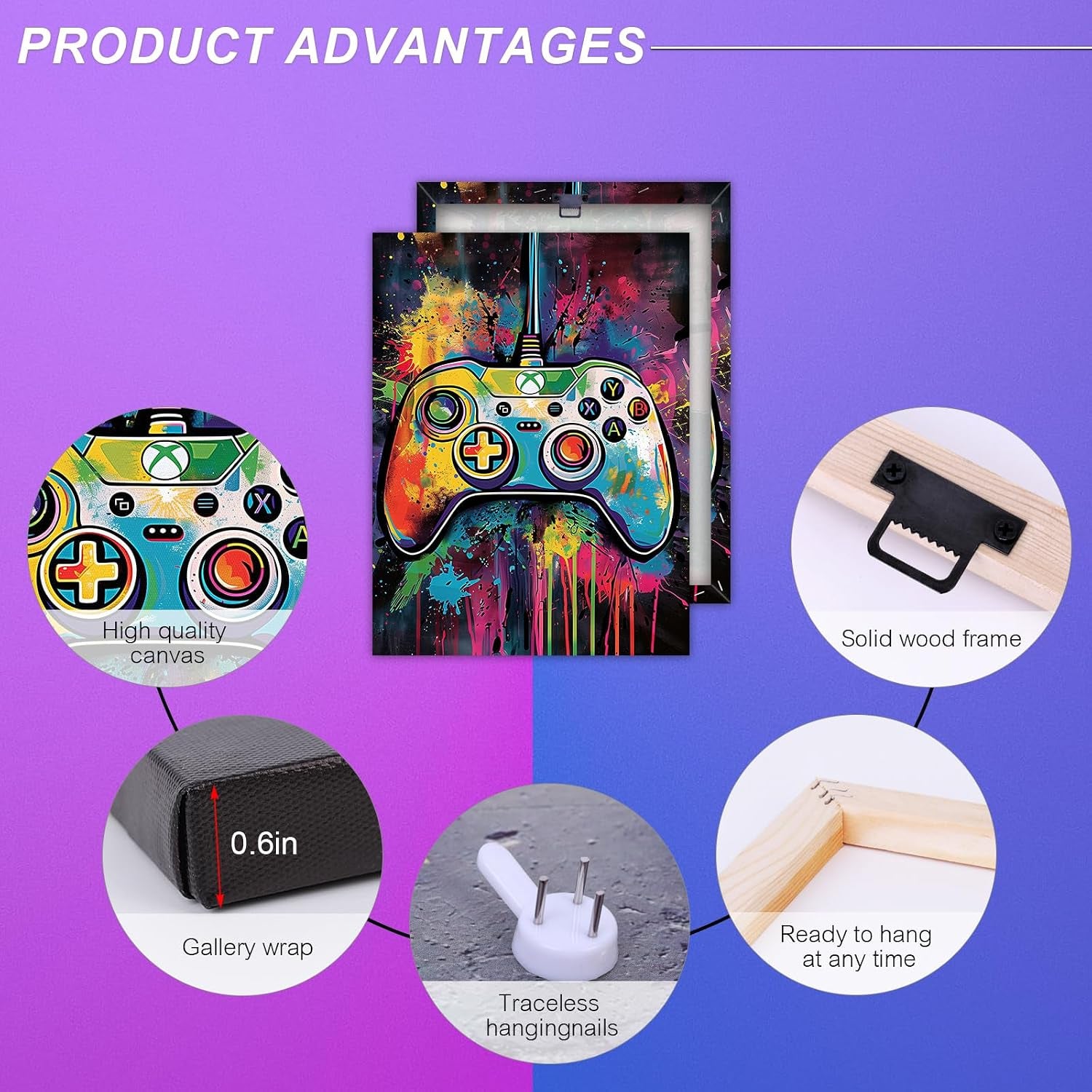 Colorful Game Controller Wall Art Xbox Gamepad Prints 16X24 Inch | Graffiti Game Controller Gamer Room Decor for Boys Graffiti Colorful Cool Gaming Poster Artwork for Bedroom Dec Ready to Hang