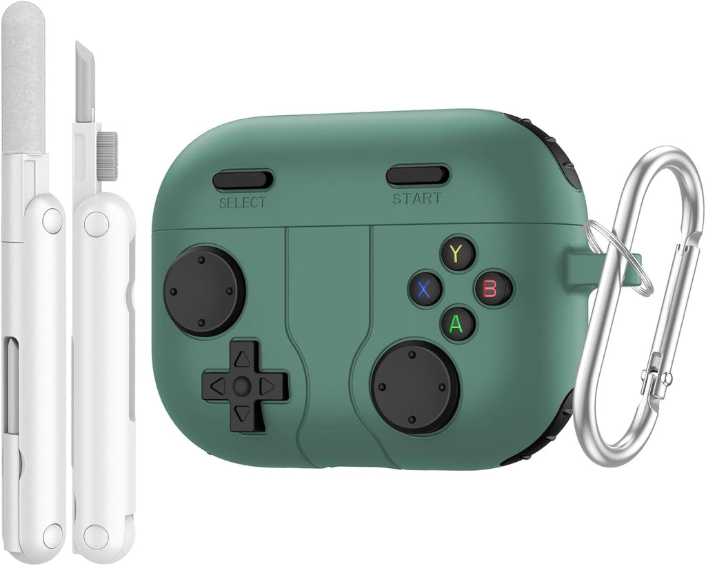 Silicone Case for Airpods Pro 3 (2025), Green | Classic Cool Game Console Design, Shock-Proof Soft Protective Cover for Airpod Pro 3Rd Generation with Cleaning Kit