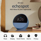 Echo Spot Smart Alarm Clock with Vibrant Sound plus Alexa, Ocean Blue