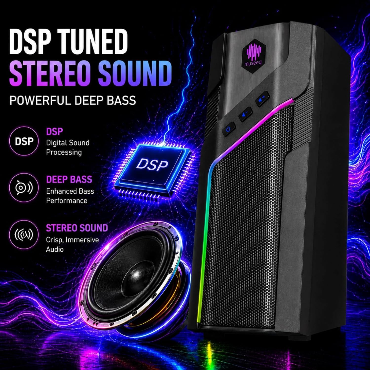 W-206RE RGB Gaming Speakers for PC, Bluetooth Computer Speakers for Desktop with 21 RGB Modes, Stereo Sound, USB Powered, 3.5Mm AUX, Compact Speakers for Monitor, Laptop & Gaming Setup