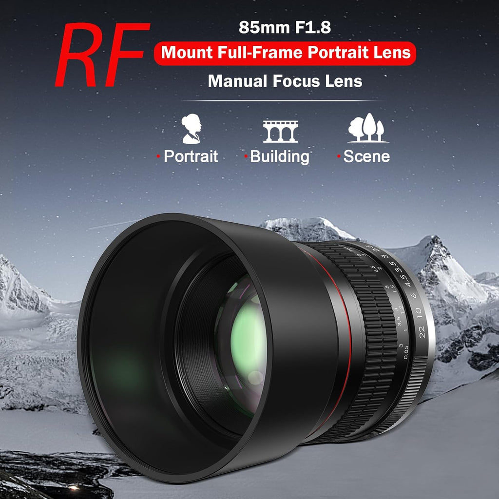 85Mm Lens for Canon RF 85Mm F1.8 Portrait Lens Manual Focus(Mf) for Canon EOS R/Ra/Rp/R3/R5/R5 C/R6/R6 Mark II /R7/R8/R10/R50/R100 Mirrorless Camera (For Canon R Series)