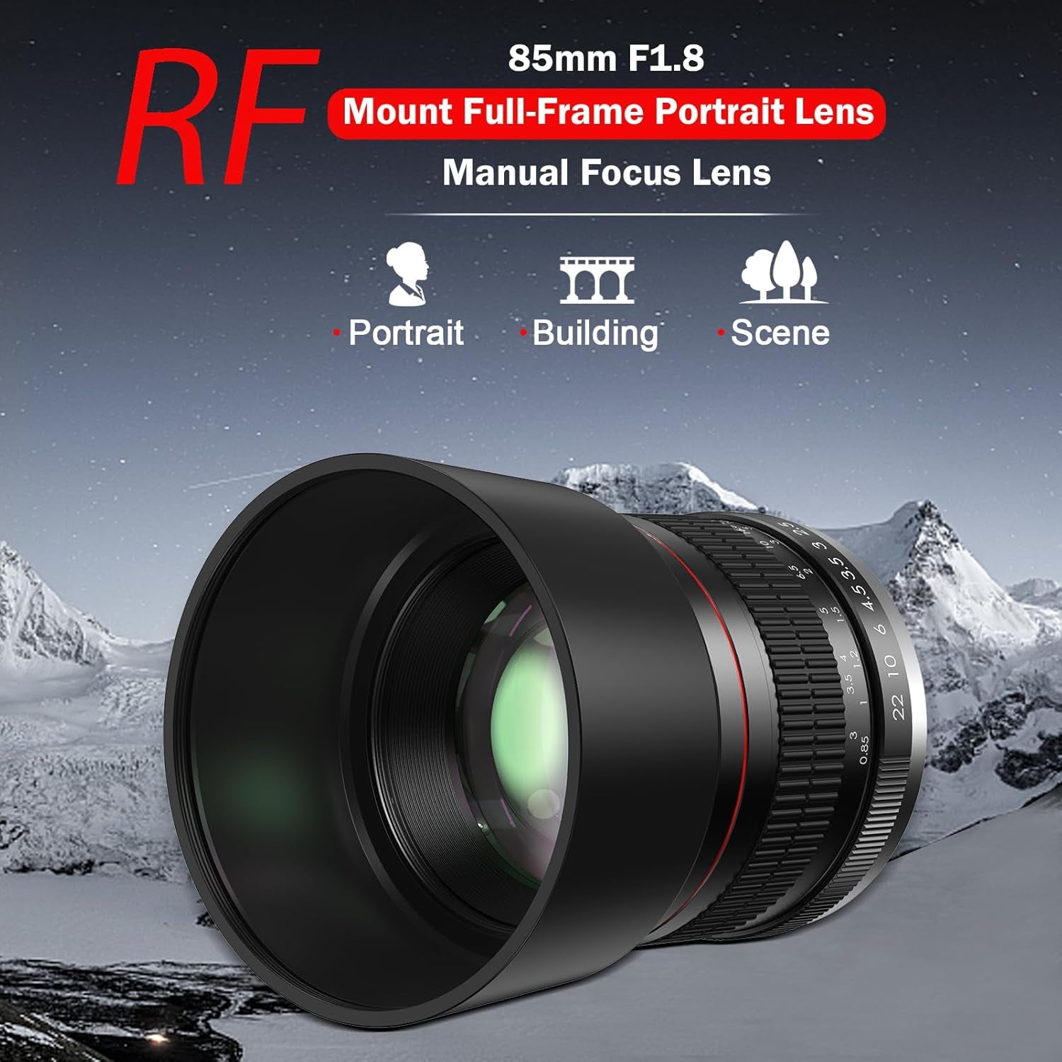 85Mm Lens for Canon RF 85Mm F1.8 Portrait Lens Manual Focus(Mf) for Canon EOS R/Ra/Rp/R3/R5/R5 C/R6/R6 Mark II /R7/R8/R10/R50/R100 Mirrorless Camera (For Canon R Series)