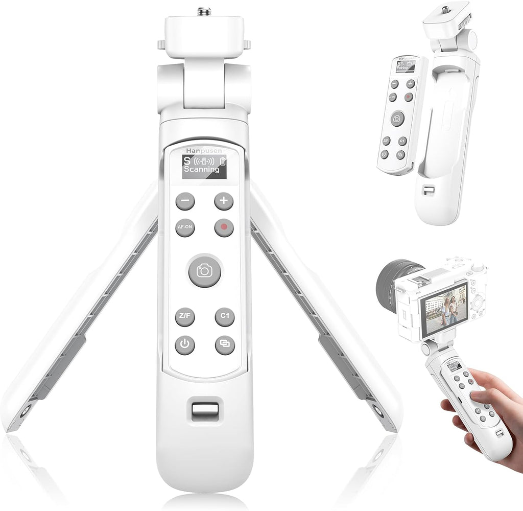 For Sony Tripod Wireless Shooting Grip with Shutter Release - Mini-Tripod with Rechargeable Remote Control for ZV-E10/ZV-E1/ZV-1/ZV-1F/RX100 VII/RX0 II/A6700/A6400/A6600/FX3/FX30, for Vlogging, White