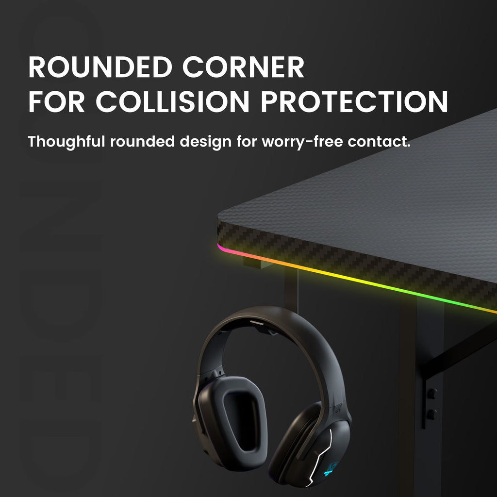 55" Large RGB Sturdy Gaming Desk with Mouse Pad T-Shaped Office Chair Computer Desk Spacious Work Surface Table, Black