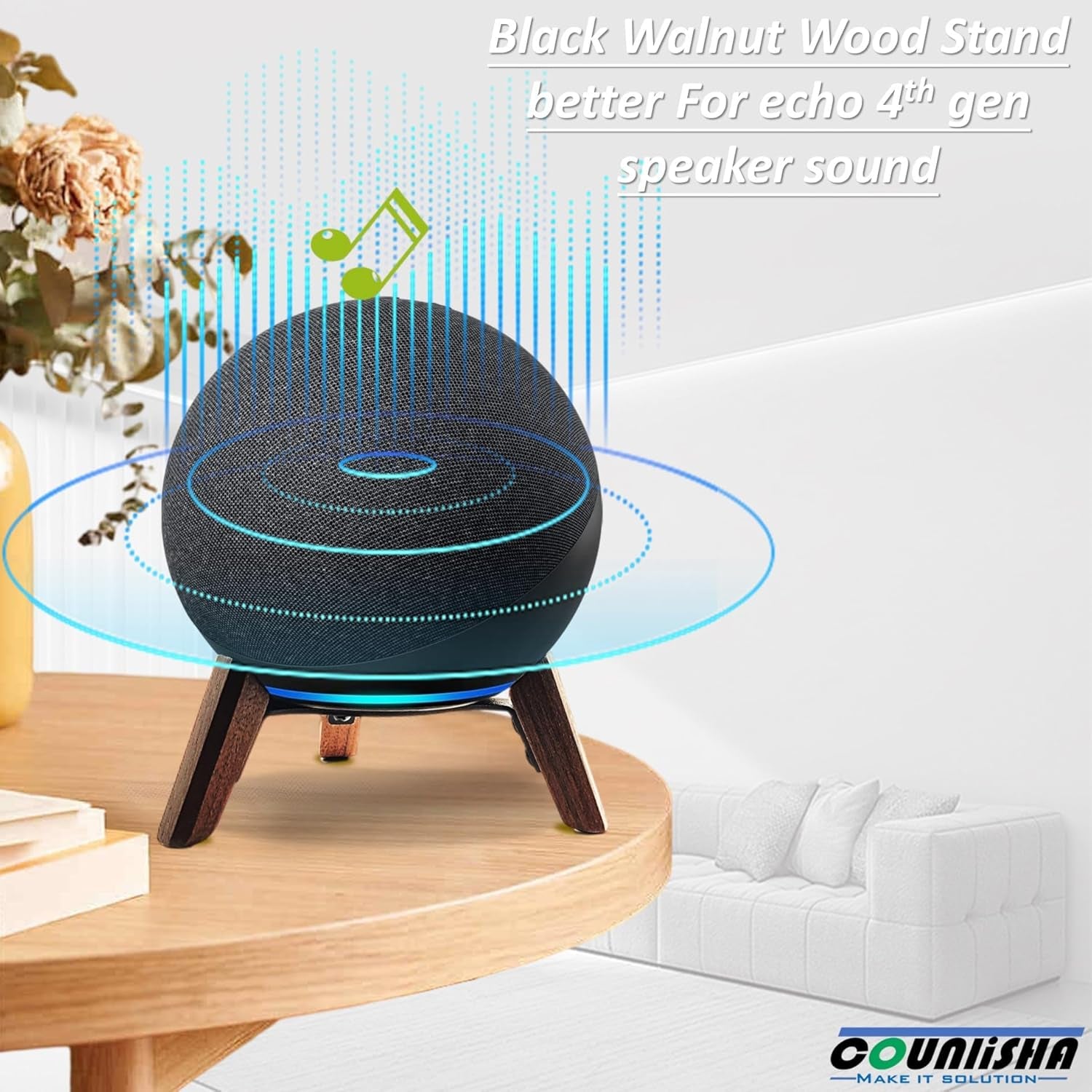 Real Wood Stand for Echo Studio (New Model) 2025,Echo (4Th Gen) Home Speaker, Desktop Tripod Holder Protect Alexa for Sound Better,Stable Wooden Mount for Echo Speaker 2024 on Table (Walnut)
