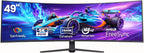 49 Curved Gaming Monitor | 5120X1440 Dual QHD, 165Hz/144Hz, 1500R, 32:9 Ultra-Wide, AMD Freesync, 120% Srgb, Height Adjustable, HDMI 2.1 & Displayport 1.4, VESA Mount, Black