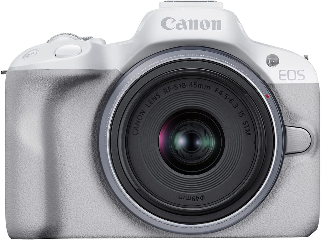 Canon EOS R50 Mirrorless Camera Rf-S18-45Mm F4.5-6.3 Is STM Lens Kit, 24.2 Megapixel CMOS (APS-C) Sensor, 4K Video, Hybrid Camera, Photo and Video, Vlogging, Content Creator, RF Mount, White | 24.2MP Aps-C Sensor • 4K UHD Video • Rf-S 18-45Mm F/4.5-6.3 Is Stm Lens • Compact Vlogging and Photo Kit