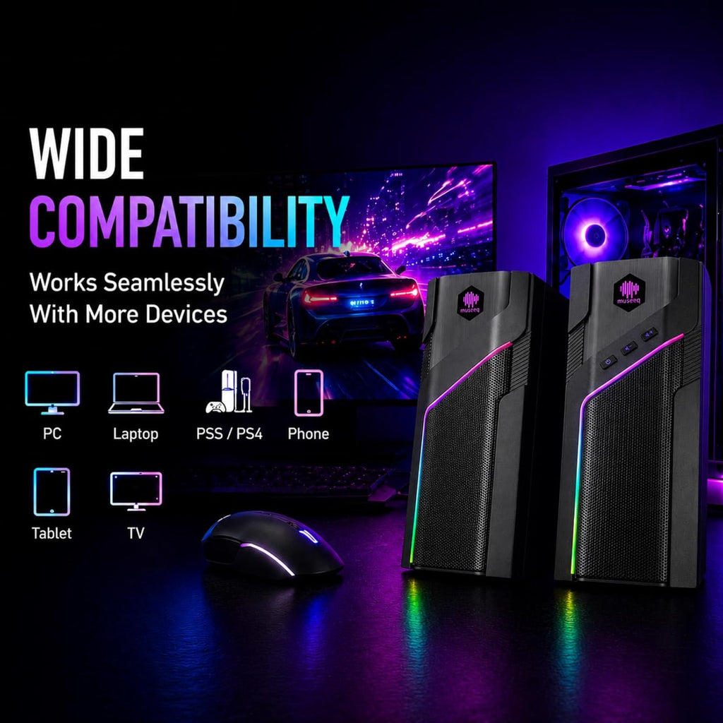 W-206RE RGB Gaming Speakers for PC, Bluetooth Computer Speakers for Desktop with 21 RGB Modes, Stereo Sound, USB Powered, 3.5Mm AUX, Compact Speakers for Monitor, Laptop & Gaming Setup