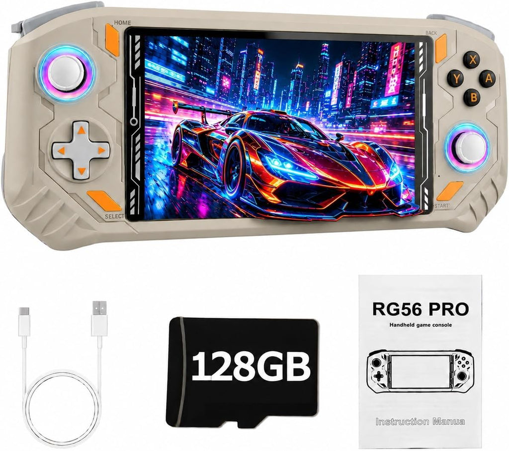 RG56PRO Retro Handheld Game Console - 5.5 Inch IPS Screen,31000+ Classic 3D Games,5000Mah Battery, Open Linux System,Portable Console with 128G TF Card - Birthday Gift for Boyfriend (Gray)
