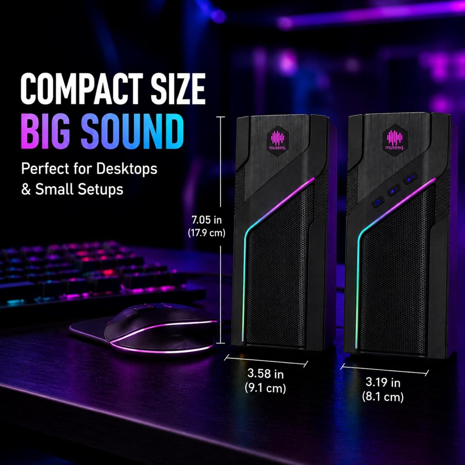 W-206RE RGB Gaming Speakers for PC, Bluetooth Computer Speakers for Desktop with 21 RGB Modes, Stereo Sound, USB Powered, 3.5Mm AUX, Compact Speakers for Monitor, Laptop & Gaming Setup