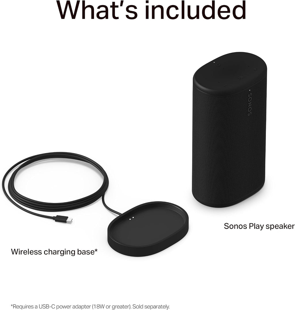 Sonos Play - Portable Bluetooth Speaker with Wifi, Alexa, 24-Hour Battery Life, Charging Base - Black