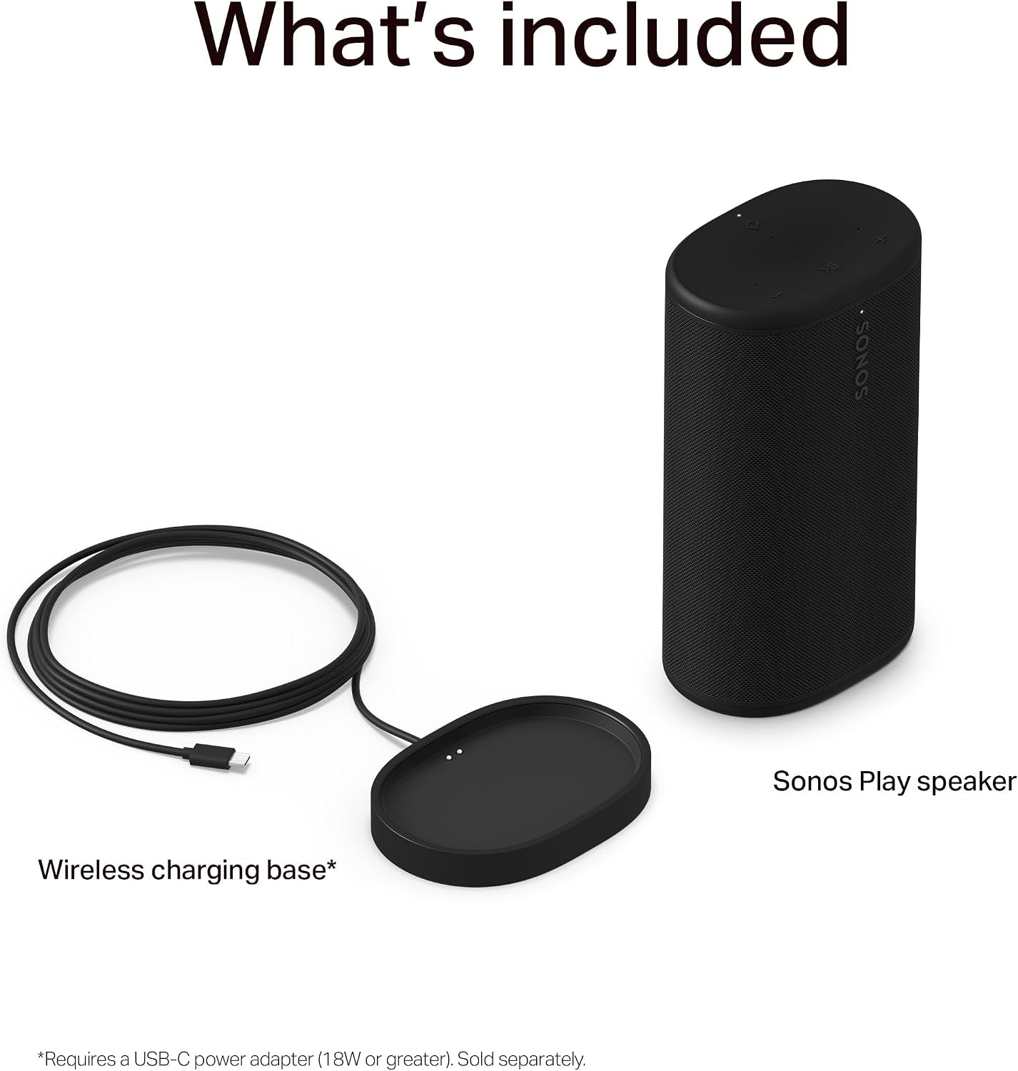 Sonos Play - Portable Bluetooth Speaker with Wifi, Alexa, 24-Hour Battery Life, Charging Base - Black