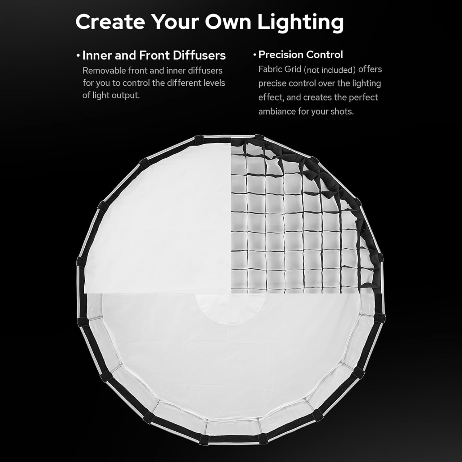 S120T 120Cm/47.2In Quick Release Umbrella Softbox Professional Foldable Softbox with Standard Bowen Mount & Diffusers for Photography Studio Photography Portrait Live Stream
