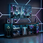 Modern TV Stand with LED Lights & Power Outlets for 75 Inch Tvs, Gaming Entertainment Center for PS5 Xbox, Media Consoles for Bedroom, Living Room, Black