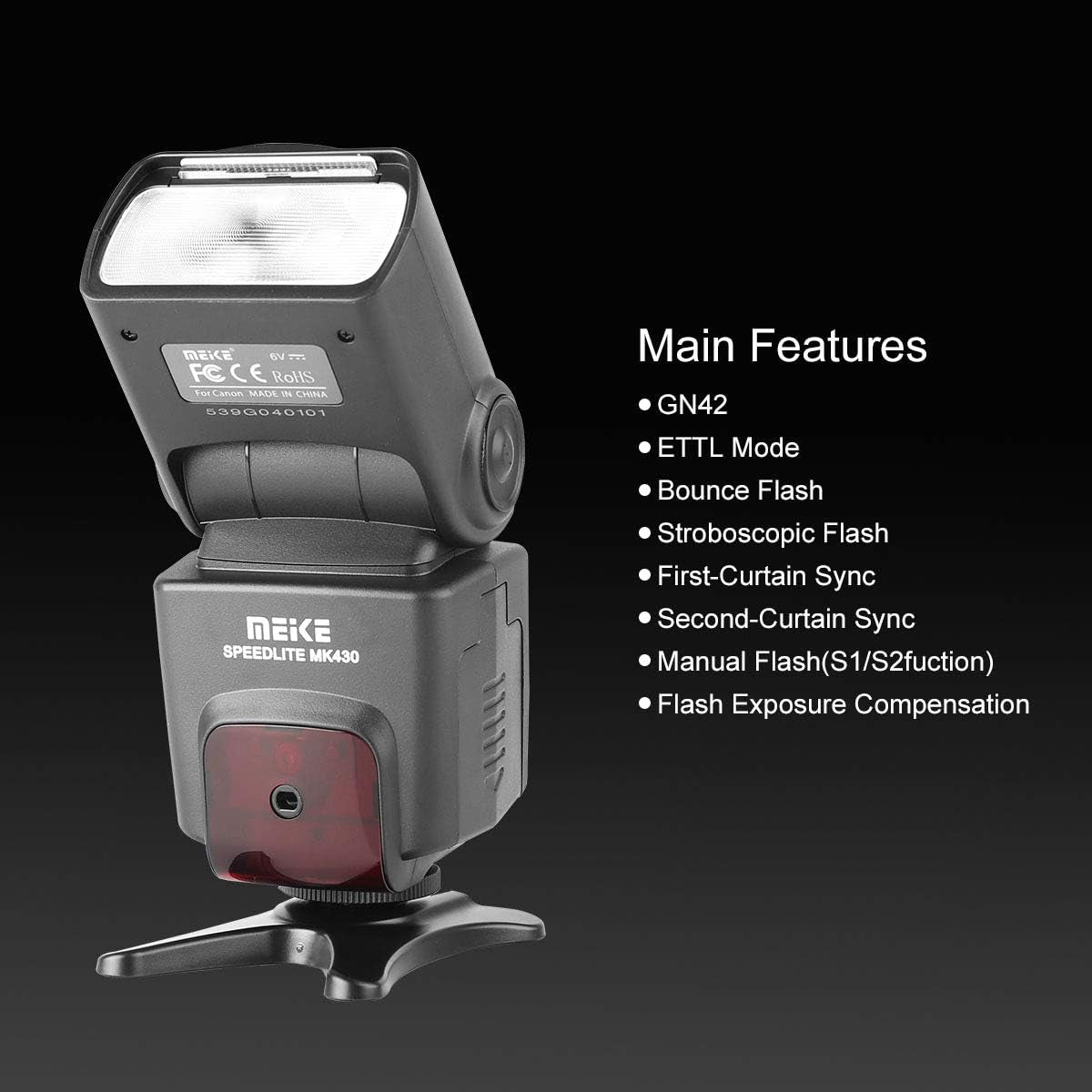 MK430C E-TTL Camera Flash Speedlite with LCD Display Compatible with Canon 70D 77D 80D Rebel T7I T6I T6S T6 T5I T5 T4I T3I SL2 and Other EOS DSLR Cameras with Standard Hot Shoe