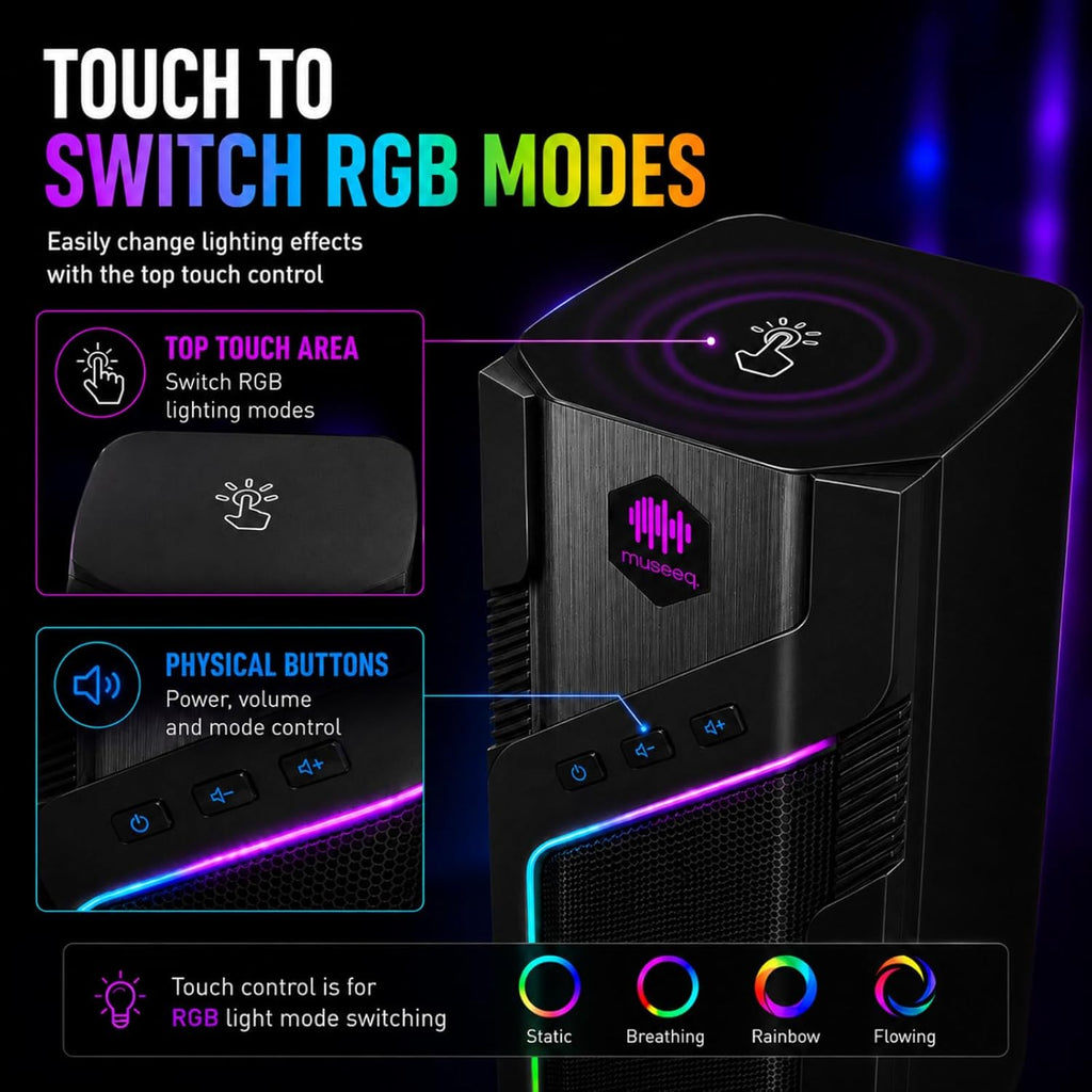 W-206RE RGB Gaming Speakers for PC, Bluetooth Computer Speakers for Desktop with 21 RGB Modes, Stereo Sound, USB Powered, 3.5Mm AUX, Compact Speakers for Monitor, Laptop & Gaming Setup