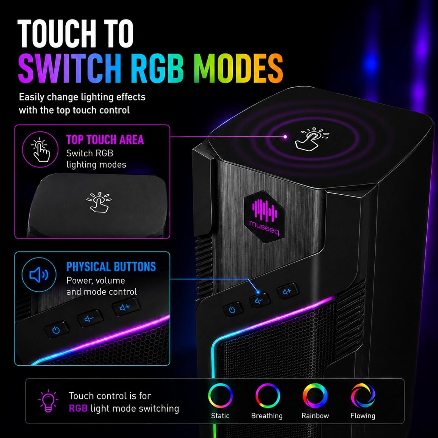 W-206RE RGB Gaming Speakers for PC, Bluetooth Computer Speakers for Desktop with 21 RGB Modes, Stereo Sound, USB Powered, 3.5Mm AUX, Compact Speakers for Monitor, Laptop & Gaming Setup