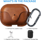 for Airpods Pro 2 Case Leather, Airpods Pro Leather Case Cover with Keychain Airpod Strap Compatible with Apple Airpod Pros 2Nd Generation 2023 2022/Airpods Pros 2019 (Front LED Visible), Brown