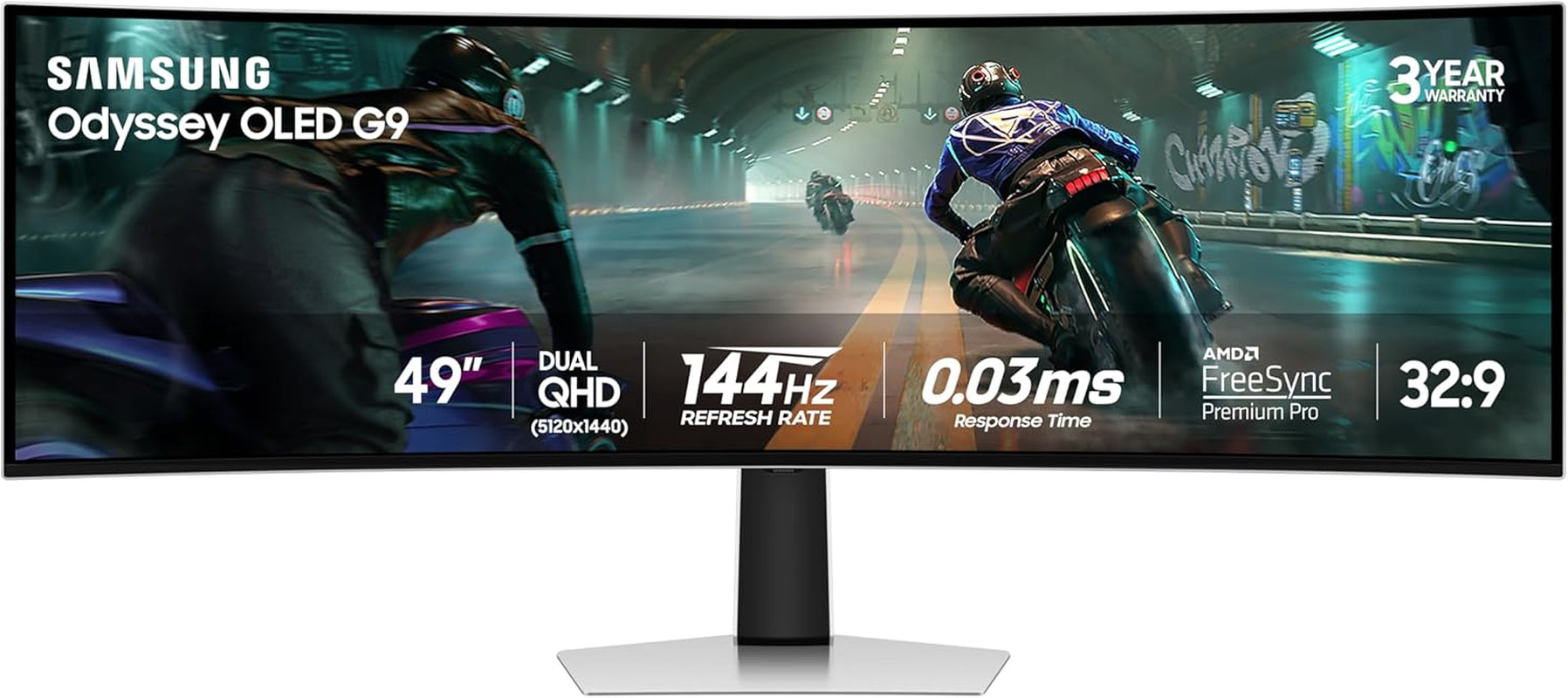 Samsung 49" Odyssey OLED G9 (G91SD) Dual QHD QD-OLED G-Sync Compatible Curved Gaming Monitor, 144Hz, 0.03Ms, AMD Freesync Premium Pro, Ergonomic Stand, 3 Year Warranty, LS49DG910SNXZA