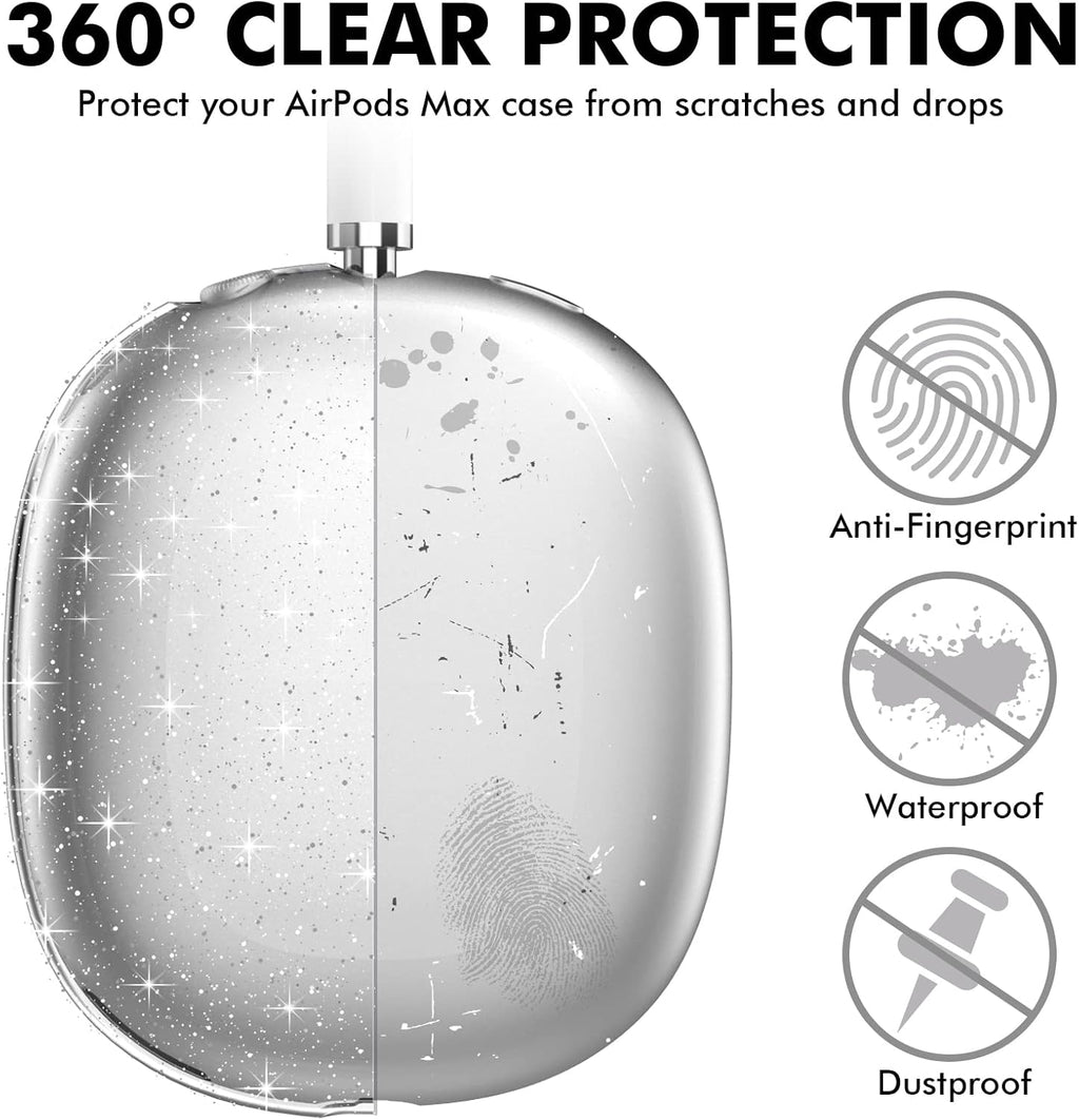 Clear Case for Airpods Max Case Cover Soft TPU Protective Ear Cups Covers Accessories【Anti-Fingerprint, Anti-Scratch & Anti-Dust】 (Glitter)