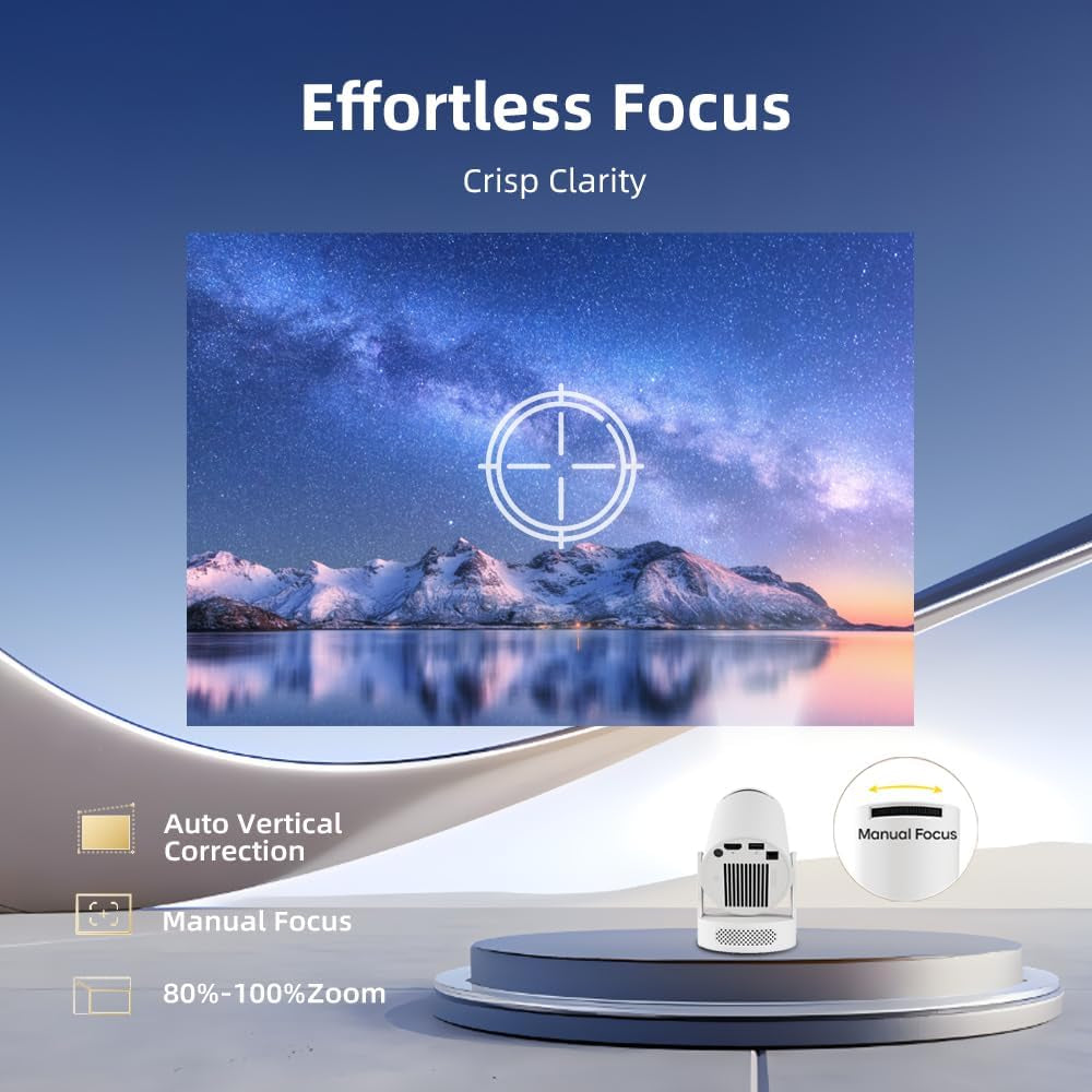 Mini Projector with Wifi and Bluetooth, Portable Projector 4K Support, 5W Soundbase Speaker, Auto Keystone Correction 180°Rotatable Smart Proyector for Movie Home HY300 Ultra