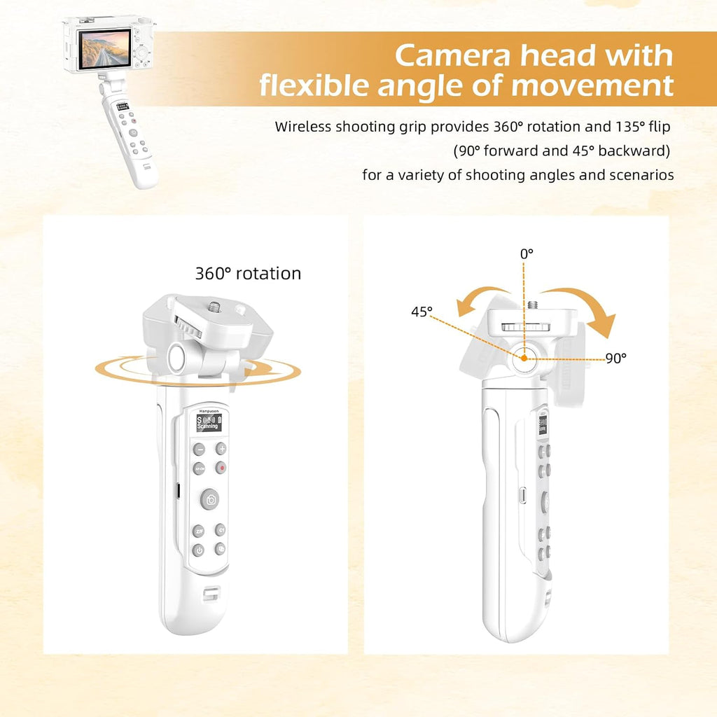 For Sony Tripod Wireless Shooting Grip with Shutter Release - Mini-Tripod with Rechargeable Remote Control for ZV-E10/ZV-E1/ZV-1/ZV-1F/RX100 VII/RX0 II/A6700/A6400/A6600/FX3/FX30, for Vlogging, White