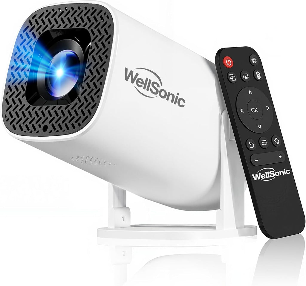 Mini Projector with Wifi and Bluetooth, 4K Protable Smart Projector Build-In Android 14, 130" Screen Auto Keystone Movie Projector Compatible with HDMI Phone TV Stick for Bedroom Outdoor